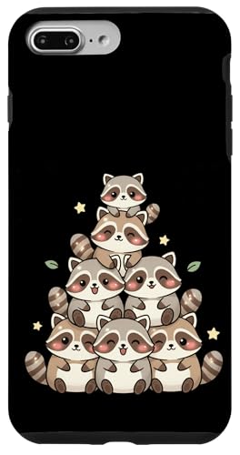 Kawaii Raccoon Pile Lindo Tanuki Chibi Pila Pastel Estética Carcasa para iPhone 7 Plus/8 Plus