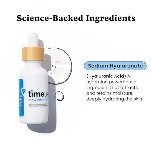 Image of Timeless Skin Care 100% Pure Hyaluronic Acid Serum - Hydrating Face Serum for supporting skin's moisture levels Fragrance Free - Promotes Soft, Smooth Skin - 30ml