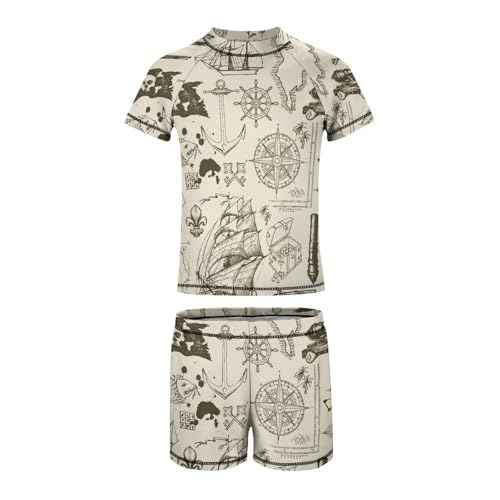 Pirate Theme with Sketches and BlotsChildren's Swimsuits Boys Two Piece Suit8-10Y（130cm）4