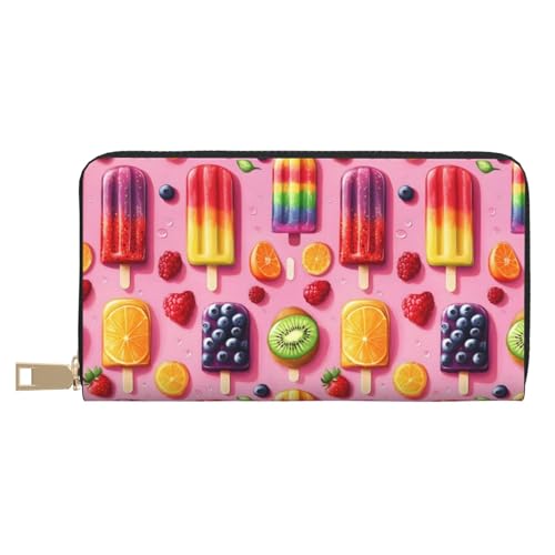 Leather Thin Slim Wallets for Women & Men - Fruit Ice Cream Print Card Wallet Holder with Zipper