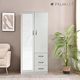 PALAKLOT 2 Door 3 Drawer Full-length Mirror Wardrobe | Modular Cabinet for Space Saving | Ideal Storage Organizer | Matt Finish (White)