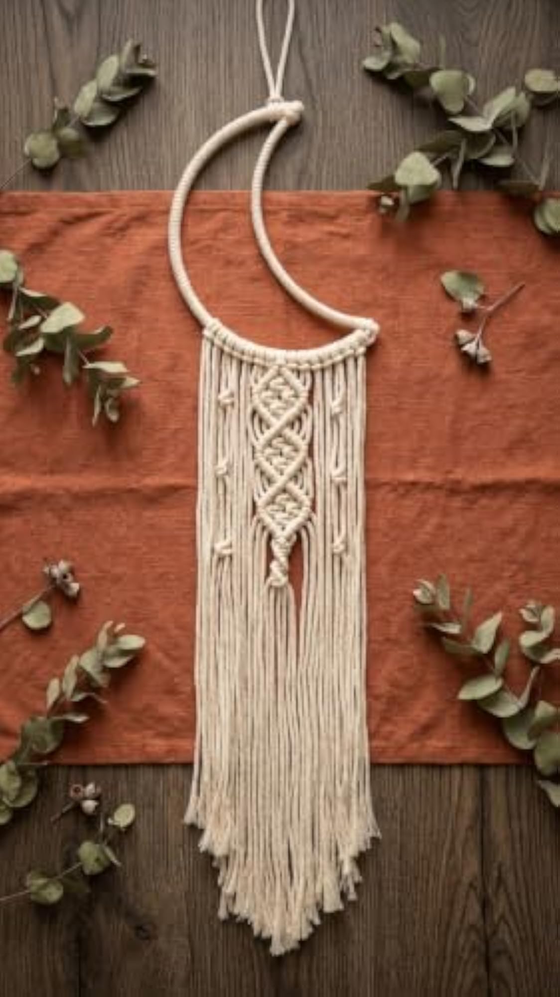 Handmade Macrame Moon Dreamcatcher Wall Hanging, Off White Decor