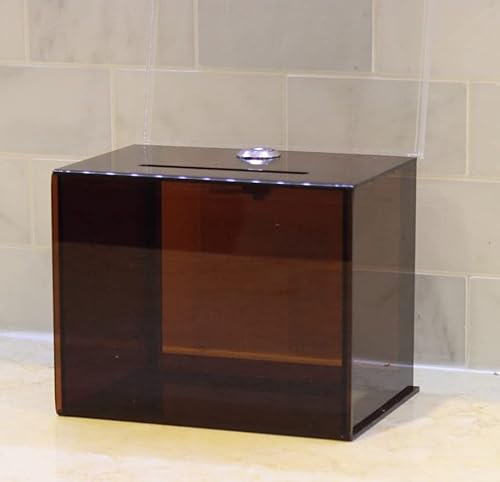 Fixturedisplays® 6.1" X 8.9" X 4.4" Acrylic Ballot Box With Lock, 6 X 4 Sign Holder - Amber 19215 #TOP1