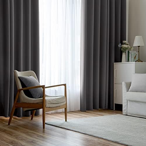 MIULEE Blackout Curtain Very Soft Solid Thermal Insulated Ring Top Decorative Darkening Curtain with Grommets for Living Room Bedroom Nursery Room 2 pieces 55" Wide by 102" Drop 140 x 260 cm Grey