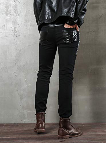 Men`s Black Party Stage Performance Slim Fit Biker Faux Leather Pants3