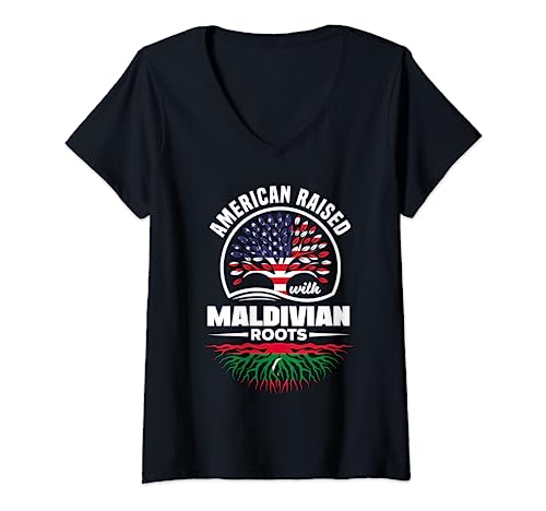Womens American Raised With Maldivian Roots Maldives Maldivian Flag V-Neck T-Shirt