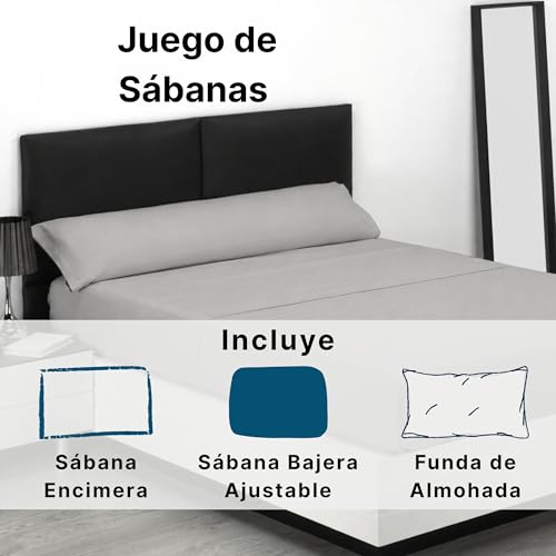 Miniatura 2 de Sábanas 105x190 - Juego De Sábanas 3 Piezas - 100 Microfibra Suave Y Transpirable - Sábana Bajera Ajustable, Encimera Y Funda Almohada - Ropa De Cama Lisa Y Elegante Gris