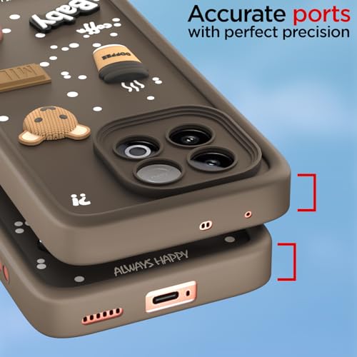 Image of Pikkme Back Cover for iQOO Neo 10 5G | Cute Fun Cartoon 3D Bear Silicone Full Body Protection Bumper Case (Brown)
