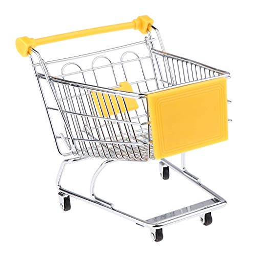 Mini Shopping Cart Miniature Supermarket Handcart Shopping Utility Cart Storage Toy For Kids - Yellow #TOP3