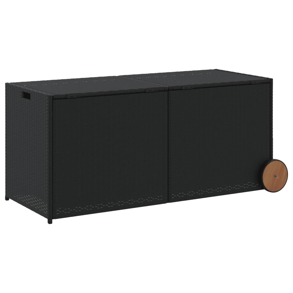 Homgoday Schowek ogrodowy z kółkami czarny 283 l Poly Rattan, odporna na warunki atmosferyczne, skrzynia do przechowywania narzędzi ogrodowych, do domu, na taras, meble ogrodowe, meble ogrodowe