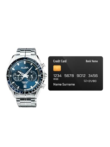 Image of ALBA Stainless Steel Men's Signa Analog Blue Dial Watch (A4B017X1), Band Color:Silver