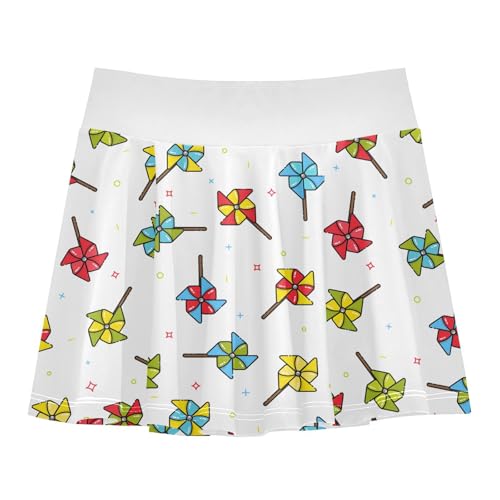 Girls Skorts High Waist Athletic Skirts with Shorts Colorful Windmills Stretchy Teens Performance Tennis