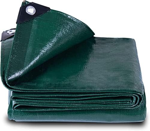 GZBtech Large Tarpaulin Waterproof5x 6m 150g/m²,Heavy Duty Weatherproof Tarpaulin Sheet with Eyelets,PE Tarpauline for Garden Furniture/Chicken Run/Wood Logs/Fish Pond/Pool Cover Green