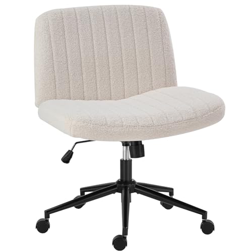 OLIXIS Criss Cross Chair with Wheels Wide Cross Legged Office Desk Vanity Chair Comfy Fabric Armless...