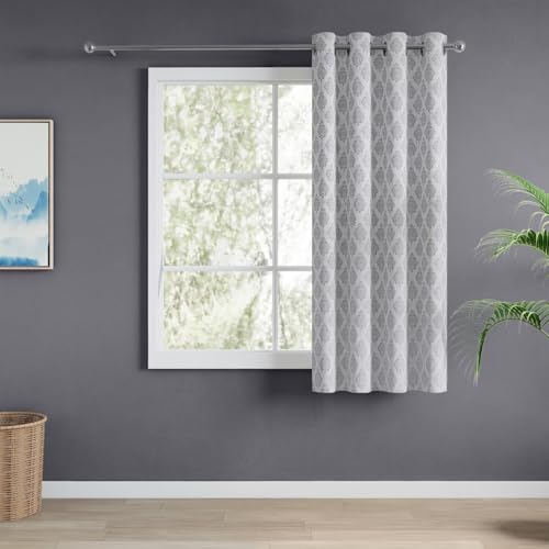 Image of haus & kinder Jacquard Window Curtain 5 Feet Long Pack of 1 Window Curtain, 5 Feet Curtain for Window (Silver Crest, Grey Classic Damask Design 130x152 CM)