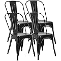 FDW Metal Dining Chairs Set Of 4 Indoor Outdoor Chairs Patio Chairs Kitchen Metal Chairs 18 Inch Seat Height Restaurant Chair Metal Stackable Chair Tolix Side Bar Chairs 330LBS Weight Capacity