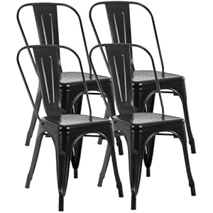 FDW | Metal Dining Chairs | Set of 4 | Black | Stackable Tolix Side Chairs with Backrest | Scratch-Resistant | Non-Slip Feet | Indoor/Outdoor Use | 330 lbs Capacity | for Kitchen & Restaurant