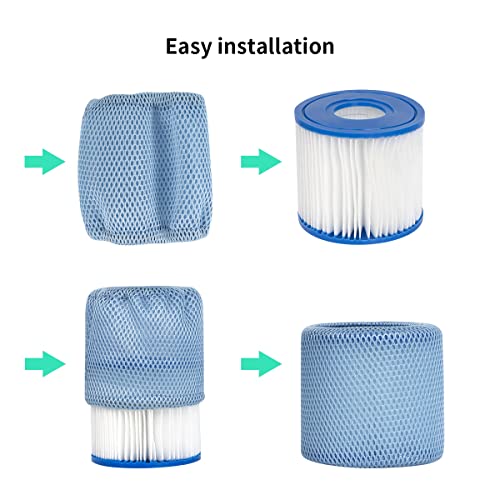 2 pcs of Protective Nets+2 pcs Filter Cartridges for POOLPURE Summer Escapes Filter Type D,for Summer Waves P57100102,SFS-350 RP-350,P57000104,Swimming Pool Pump Replacement Cartridge