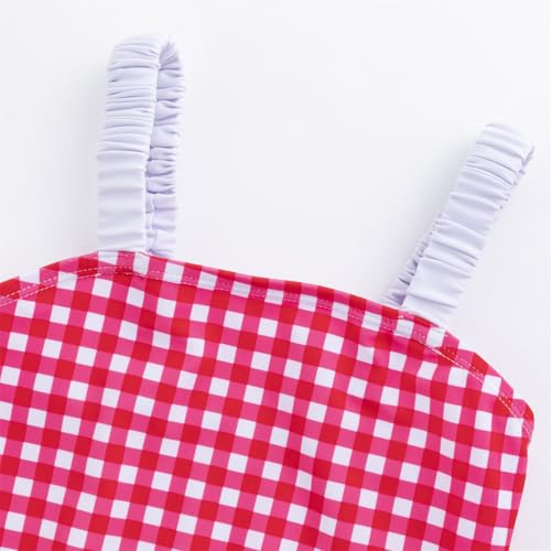 Image of LIZENS Girls One Piece Swimwear Checker Print Ruffles Bathing Suit for Kids Size 2-12