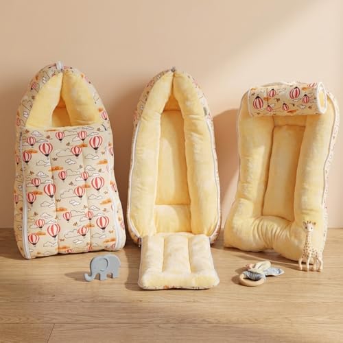 Image of Baybee 3-in-1 Baby Sleeping Bag & Carrying Bed | Velvet Cotton Carry Nest for New Born | Soft & Travel Friendly Sleeping Bag for Babies 0-6 Months (Yellow)