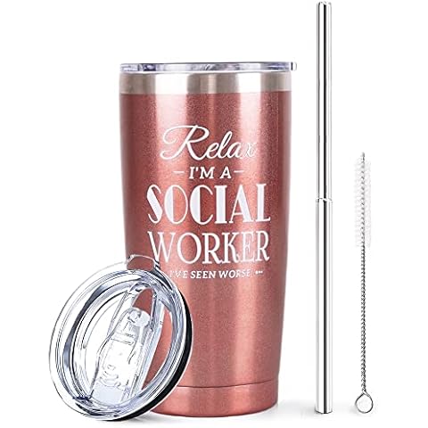 Mofvugz Social Worker Travel Mug Cup Tumbler, Social Worker Gifts for Women, Medical Office School Social Worker Cup Mug, Thermal Insulated Tumblers 20 Oz, MSW Graduation Gift(Rose Gold) Cover