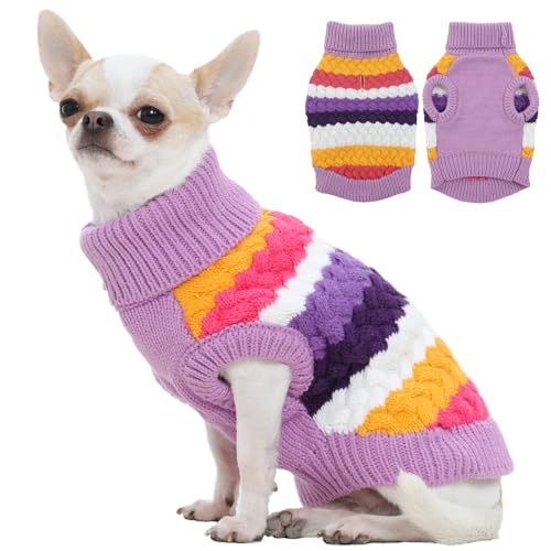 Kuoser Dog Sweater, Christmas Dog Sweaters for Extra Small Dogs Soft Warm Doggie Sweater Colorful Cable Knitted Vest, Pet Thermal Turtleneck Fall Winter Kniwear for Xmas Thanksgiving, Purple