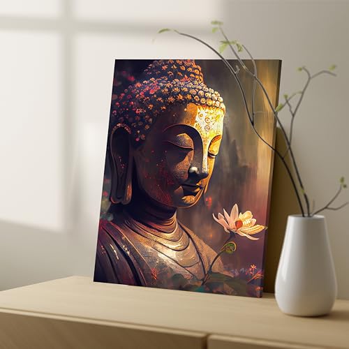 Image of PAINTINGMANTRA Buddha Wall Painting for Living Room, Buddha wall Decor for living room, Bedroom, office and Religious Home, Canvas, 22x34 Inch