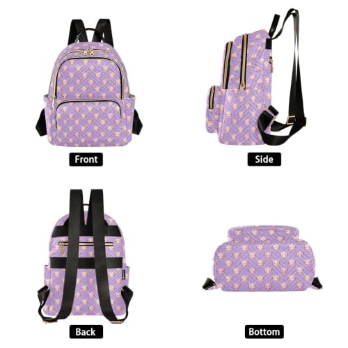 Mochila de poliéster ligero morada estilo kawaii con bolsillos interiores 2