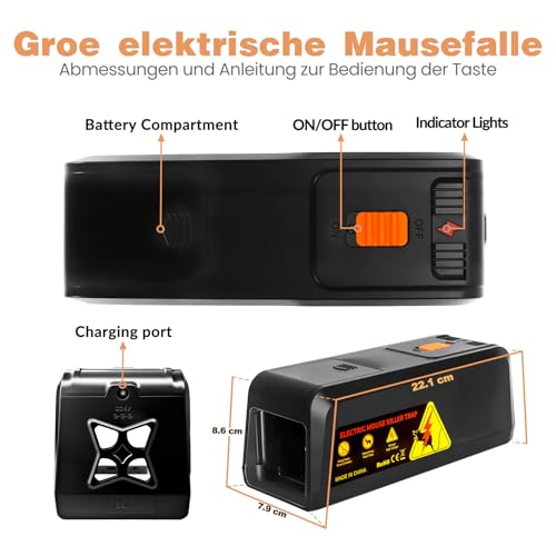 Rattenfalle Elektrisch, Mausefalle mit 2800V Sofort-Tötung, Elektrische Ratten -Vergrößertes Einlassdesign, Geeignet für große und kleine Nagetiere, Wiederverwendbar & Haustiersicher