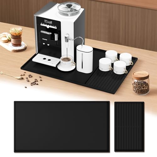 SOSMAR Gran base para cafetera automática, molinillo de café, alfombrilla de silicona, posavasos (60 x 40 cm, negro) con alfombrilla de goteo extraíble para vasos, tazas, antideslizante y resistente