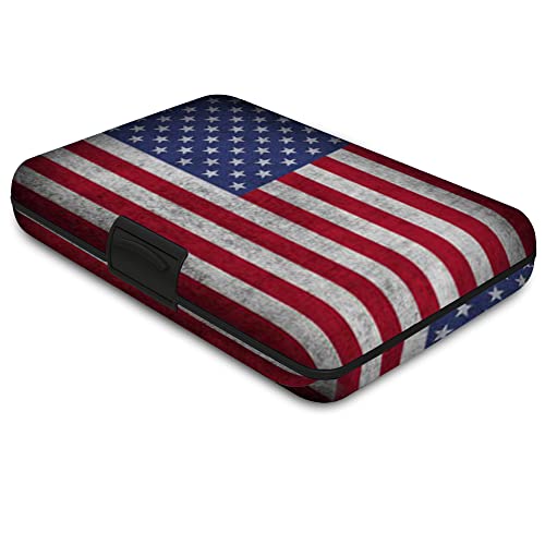 TopMost RFID-Blocking Aluminum Wallet Credit Cards Holder for men & women - Slots for 12 Cards And Bills (USA Flag)