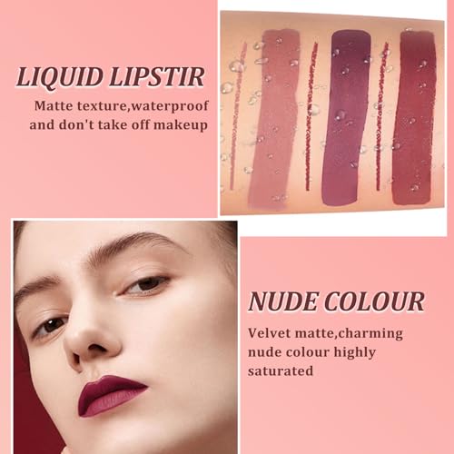 INBOLM Lip Liner and Lipstick Set,6 PCS Nude Lip Liners with Nude Lipstick for Women Nude Lipstick,Non-Stick Cup,Matte Waterproof Nude Lipstick Makeup Kits Make Up Gift Set for Lady - Image 3