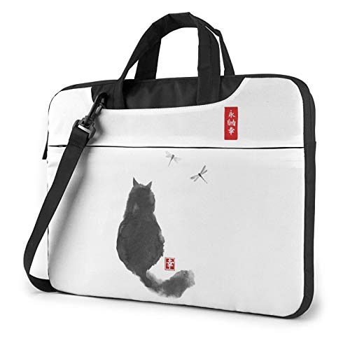 DADABULIU パソコン ケース ノートパソコンケース 猫 ネコ 背中 東洋風 水墨画 トンボ PCバッグ 手提げ カバン360°保護 耐衝撃 収納 持ち運び かわいい 13 / 14 / 15.6 インチ ビジネスバッグ 通勤 通学 おしゃれ