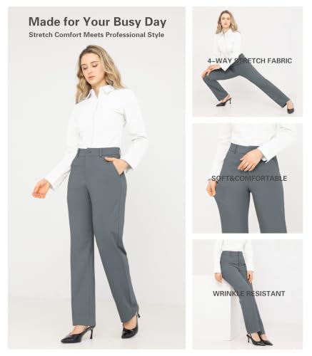 Image of Bamans Dress Pants Women Work Business Office Straight Leg Slacks