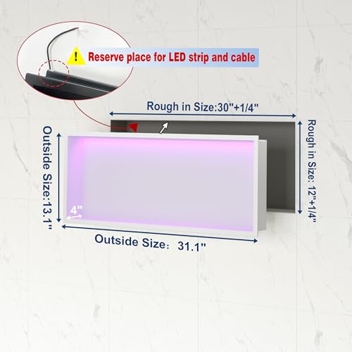 Neohomee 30X12 RGB Shower Niche, White Stainless Steel LED Wall Recessed Organizer, No Tile Needed Wall Niche for Bathroom Storage Built-in Installation by Neohomee - Image 2