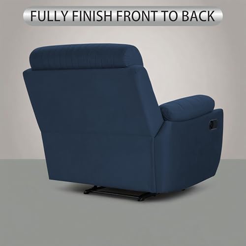 Image of Adorn India Premium Majestic 1 Seater Recliner Manual Sofa Chair | Blue Suede Velvet Fabric | Soft Padded Back Rest & Handrest | Living Room Recliner Chair | 3 Years Warranty