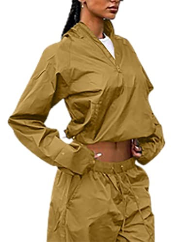 Women Quarter Zip Workout Jacket Long Sleeve Cropped Athletic Running Pullover Sweatshirt Casual Windbreaker Kahkil #TOP25