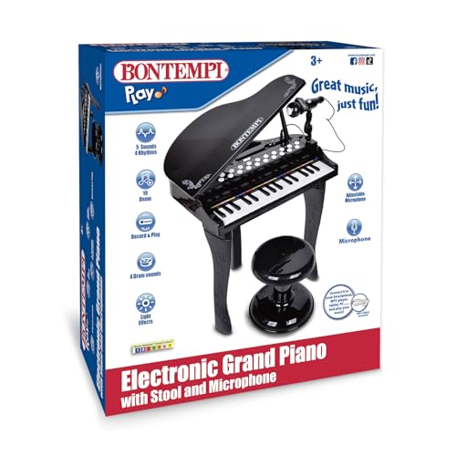 Bontempi | Pianoforte A Coda Elettronico 32 Tasti Con Microfono E Sgabello, Effetti Luminosi, 5 Suoni, 4 Ritmi, 19 Brani, 53X40X32 Cm - 3