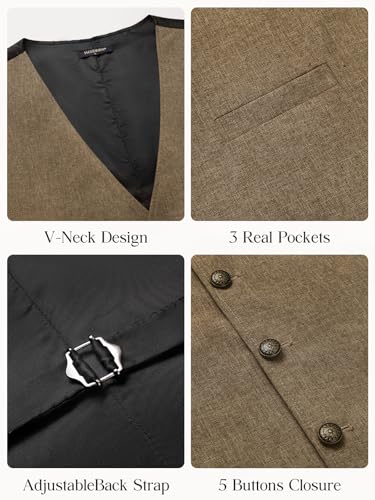 HISDERN Men's Suit Vest Vintage Tuxedo Vests for Men Business Formal Dress Suit Prom Waistcoat with 3 Pocket2