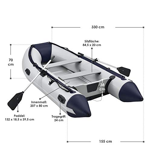 ArtSport-Schlauchboot-320-m-mit-1-oder-2-Sitzbaenken-4-Personen-Aluboden-Paddel-Pumpe-Reparaturset-Tasche-aufblasbar-Grau-PVC