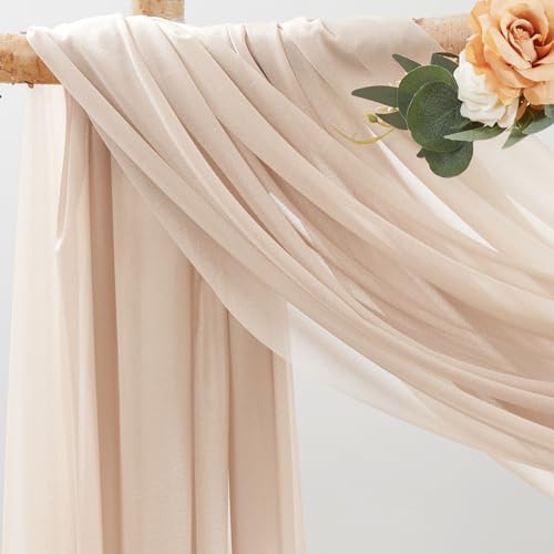 Image of 30 inch x 20Ft Wedding Arch Draping Fabric, 2 Panels Dark Champagne Sheer Curtain Drapes Extra Wide & Long Backdrop Curtains for Wedding Arch Ceremony Birthday Party Decorations