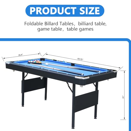 Billiards Table, 5.5 Ft Foldable Pool Table, Balls, Brush, Triangle Rackand, Chalk, for Basements, Adult Rrec Room and Family Game Room - Image 2