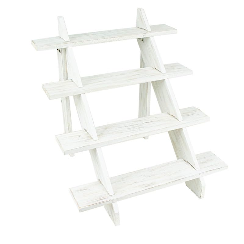 21 in Whitewashed 4 Tier Wooden Cupcake Holder Ladder Dessert Display Stand Party Events Reception Decorations Supplies