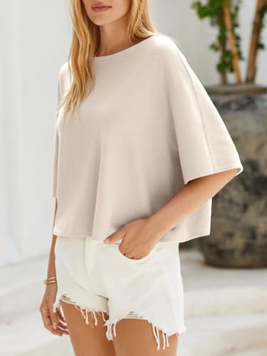Image of Cicy Bell Womens Half Sleeve Sweaters Oversized Boat Neck Knitted Pullover Sweater Trendy Casual Loose Fit Fall Tops
