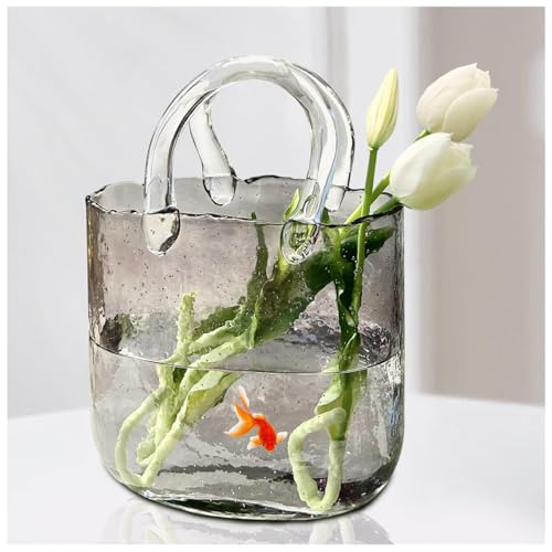Jarrones Decorativos Modernos, Hecho A Mano Jarron En Forma De Bolso Jarron Forma De Bolso, para Flores, Centros De Mesa, Cocina,Style1-Gray