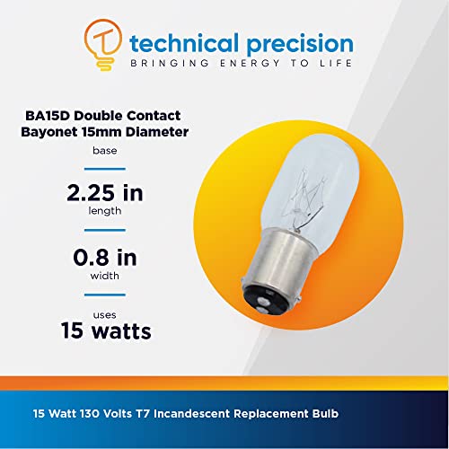 15W Bulb Replacement For Target Tech 8107194A Light Bulb By Technical Precision - 120V T7 Incandescent Appliance Bulbs - Ba15D Double Contact Bayonet Base - Clear Finish - 2 Pack #TOP6