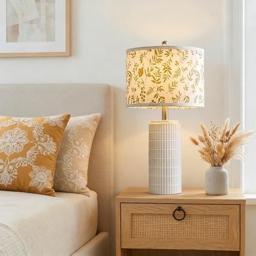 Image of PoKat 23'' Dried Flowers Table Lamp for Bedroom Nightstands, Birthday Gifts for Women Mom, House Warming Gifts New Home Decor, Ceramic Lamp for Living Room Nursery, Modern Bedroom Lamp for Dresser