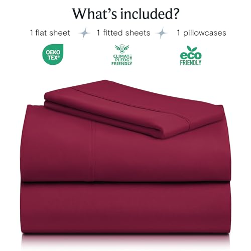 Image of LuxClub 3 PC Sheet Bed Sheets Deep Pockets 18 inch Eco Friendly Wrinkle Free-Kids-Fitted Sheets Machine Washable Hotel Bedding Silky Soft - Burgundy Twin