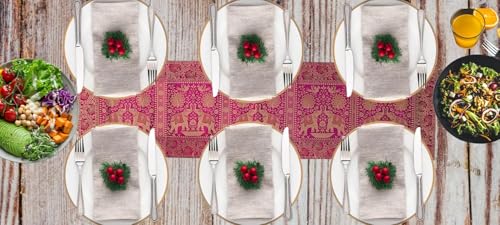 Image of Decorative Handmade Silk Table Runner Golen Brocade Dinning Table & Centre Table Top Decor Rectangular Runners Bed Runners Table Cloth for Wedding (152 X 40 CM ) (Pink)