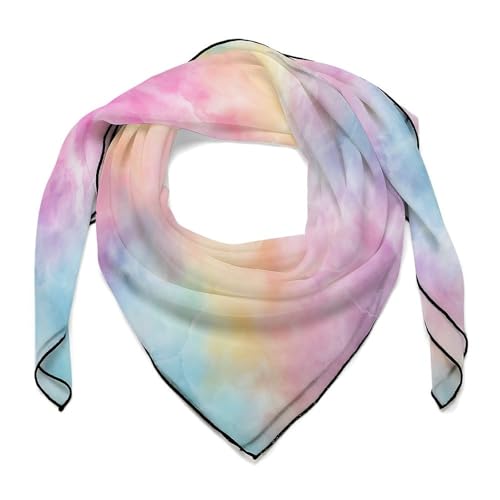 Tie-dye Pattern Pastel Rainbow Colors Women Hair Scarf Square Silk Like Head Scarves Handkerchief Satin Neck Scarf
